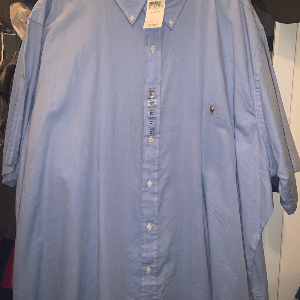 Ralph Lauren 100% cotton short sleeve dress shirt in light blue. Size 4XLT.
